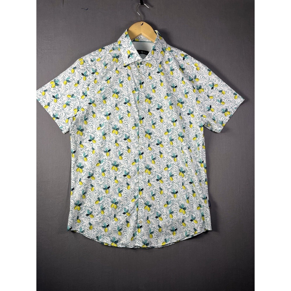 Stone Rose Shirt Mens Small White Lemon Graphic Print Short Sleeve Button-Up